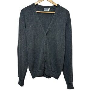 Vintage Windham Pointe Mens V-Neck Cardigan Sweater Medium Gray USA Dadcore